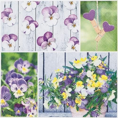 20 Servietten Pansy Mix - Collage von Stiefmütterchen 33x33cm