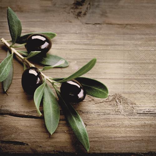 20 Servietten Olives on a Wood - Oliven auf Holz 33x33cm