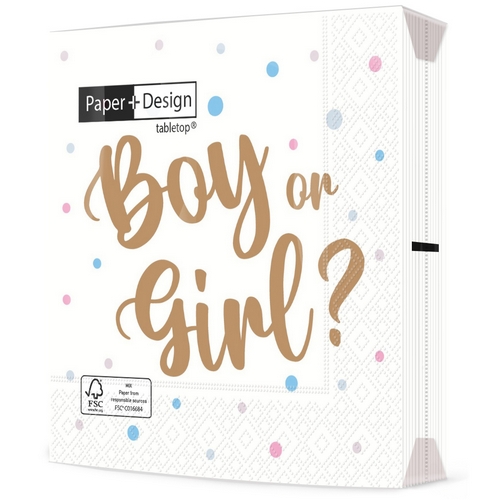 20 Servietten Boy or Girl - Boy or Girl mit Punkte 33x33cm