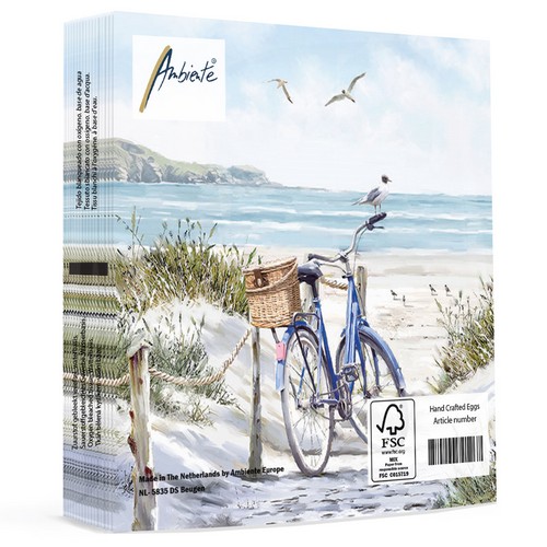 20 Servietten Bike at the Beach - Fahrrad mit Korb am Strand 33x33cm