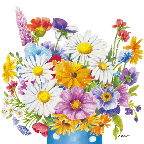 20 Servietten Flower Vase - Vase voller bunter Blumen 33x33cm