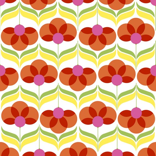 20 Servietten Geo Flowers Red - Geometrische Blumen rot 33x33cm