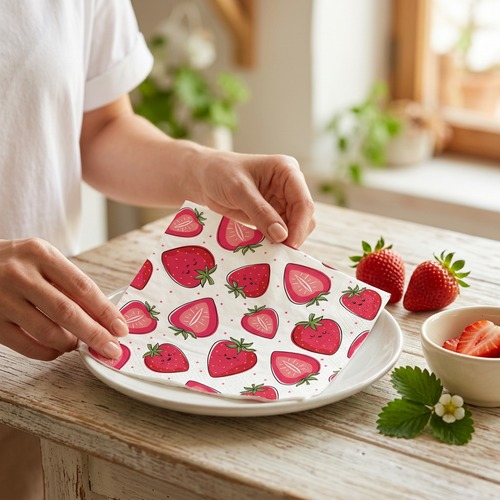 20 Servietten Adorable Strawberries - Lustiges Erdbeermotiv 33x33cm