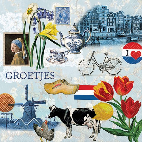 20 Servietten Greetins from Holland - Symbole von Niederlande 33x33cm