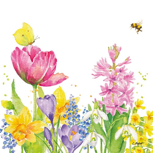 20 Servietten Butterfly & Bee - Tiere an Frühlingswiese 33x33cm