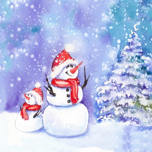 20 Servietten Frosty friends - Schneemänner in Landschaft 33x33cm