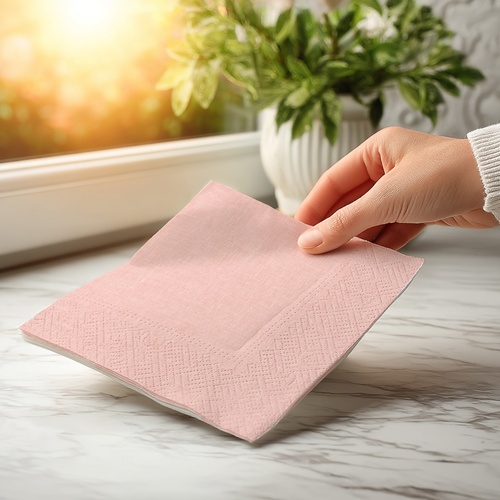 20 kleine Cocktailservietten Linen Mellow Rose - Uni Leinenstruktur soft rosa 25x25cm