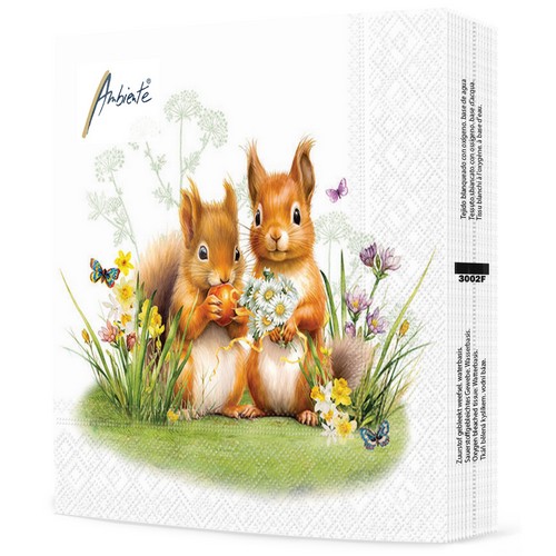 20 Servietten Little Squirrels - Eichhörnchen-Paar an Blumen 33x33cm