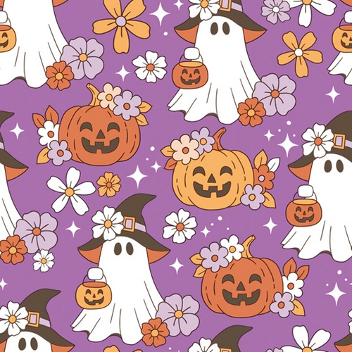 20 Servietten Happy Halloween Pattern with Ghosts - Geister und Kürbisse lila 33x33cm