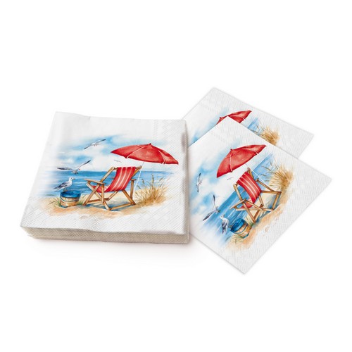 20 Servietten Beach Day - Sonnenliege am Meer 33x33cm