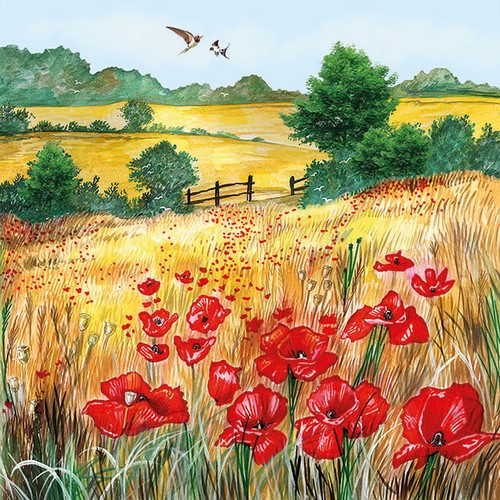 20 Servietten Wheat Fields - Weizenfeld voller Mohnblumen 33x33cm