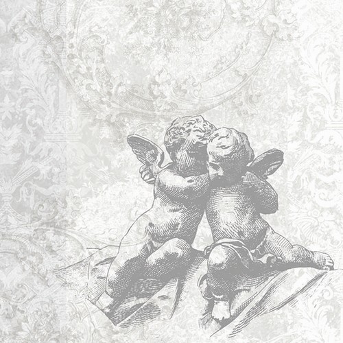 20 Servietten Classic Angels silver - Engel-Paar in grau-silber 33x33cm