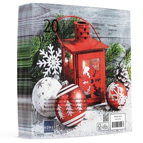 20 Servietten Cabin Charm - Laterne mit Weihnachtskugeln 33x33cm