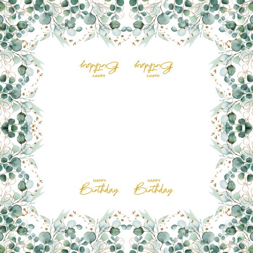 20 Servietten Eucalyptus Frame Happy Birthday - Eukalyptus Bordüre Geburtstag 40x40cm