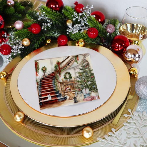 20 Servietten Maison de Noel - Hunde im Weihnachtshaus 33x33cm