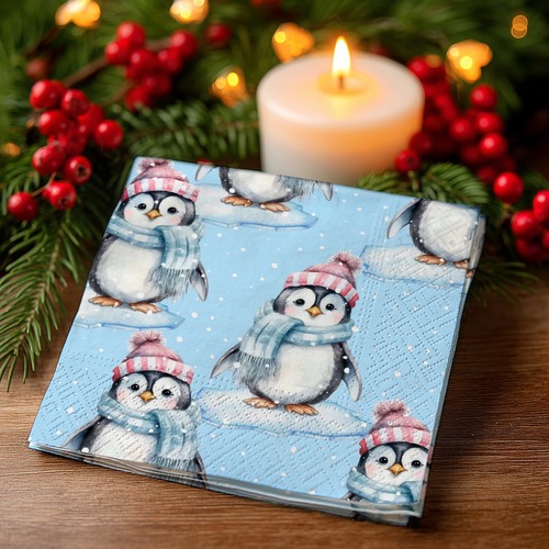 20 kleine Cocktailservietten Pengupal - Pinguin auf Scholle 25x25cm