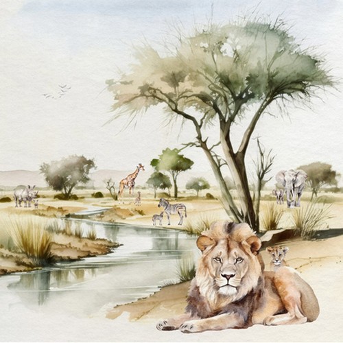 20 Servietten Etosha Park - Löwen in Savanne 33x33cm