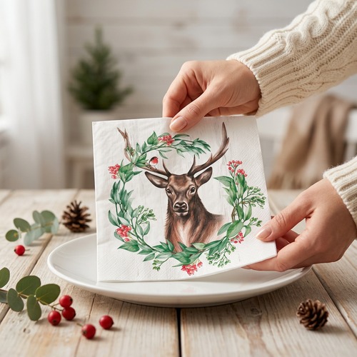 20 Servietten Great Deer in Wreath - Stolzer Hirsch im Kranz 33x33cm