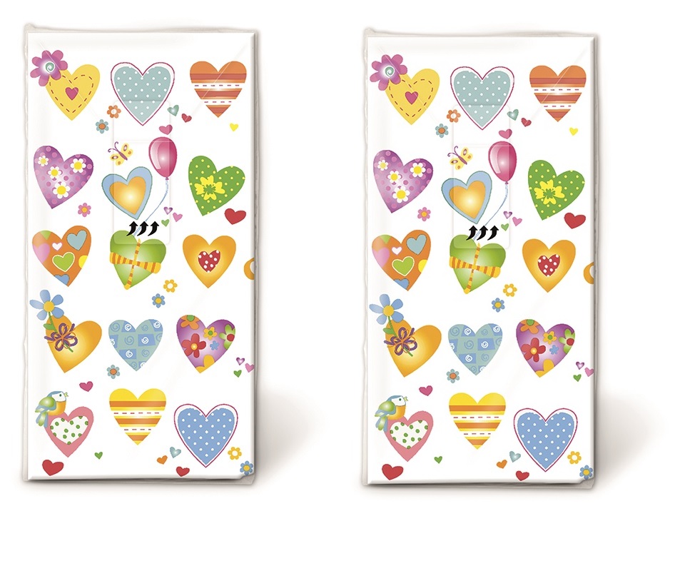 2x 10 Taschentücher Colourful Hearts - Farbenfrohe Herzen