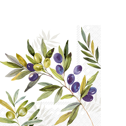 20 kleine Cocktailservietten Olive Branches light grey - Zweig voller Oliven 25x25cm