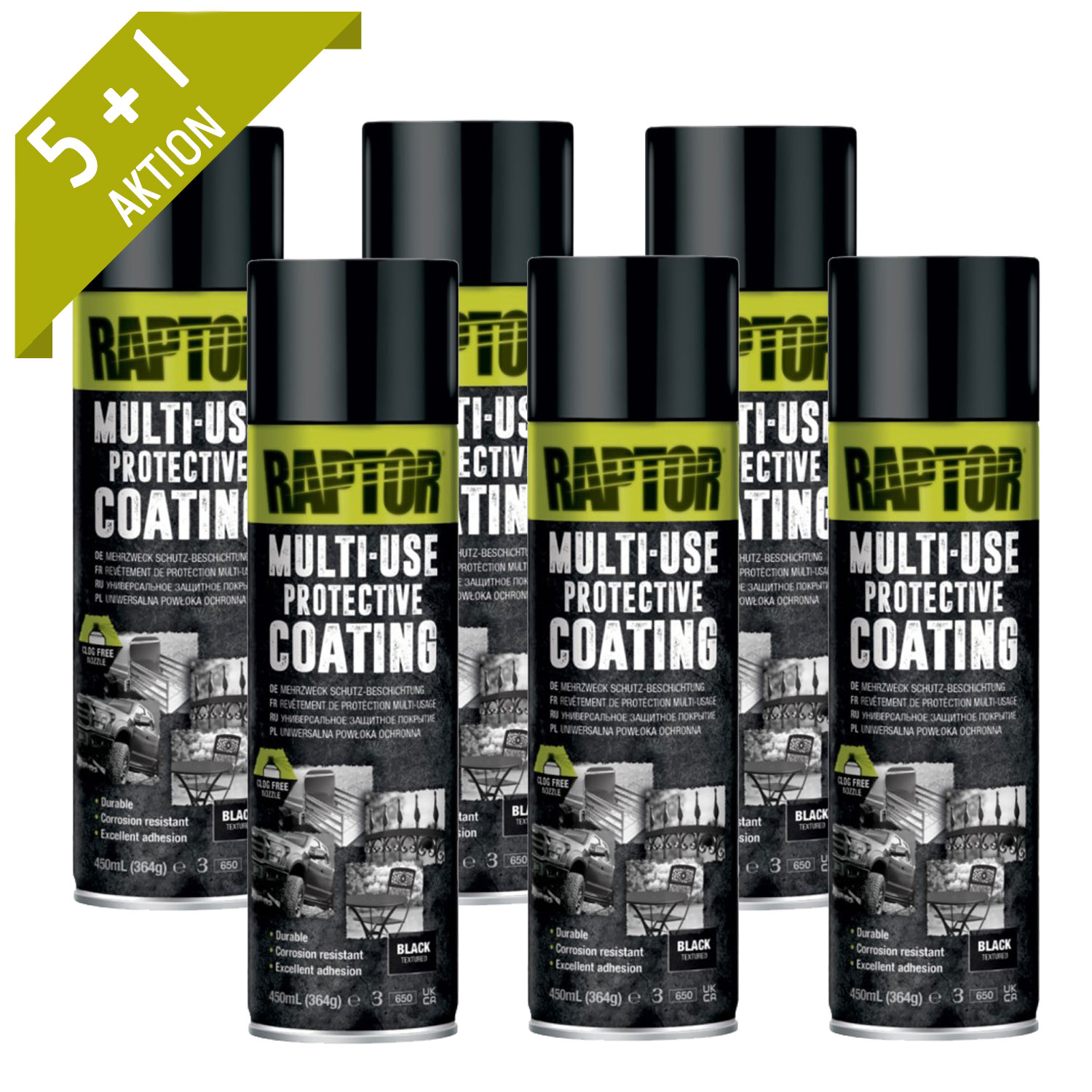 Aktion 5 + 1 Raptor MULTI-USE Spray Protective Coating schwarz