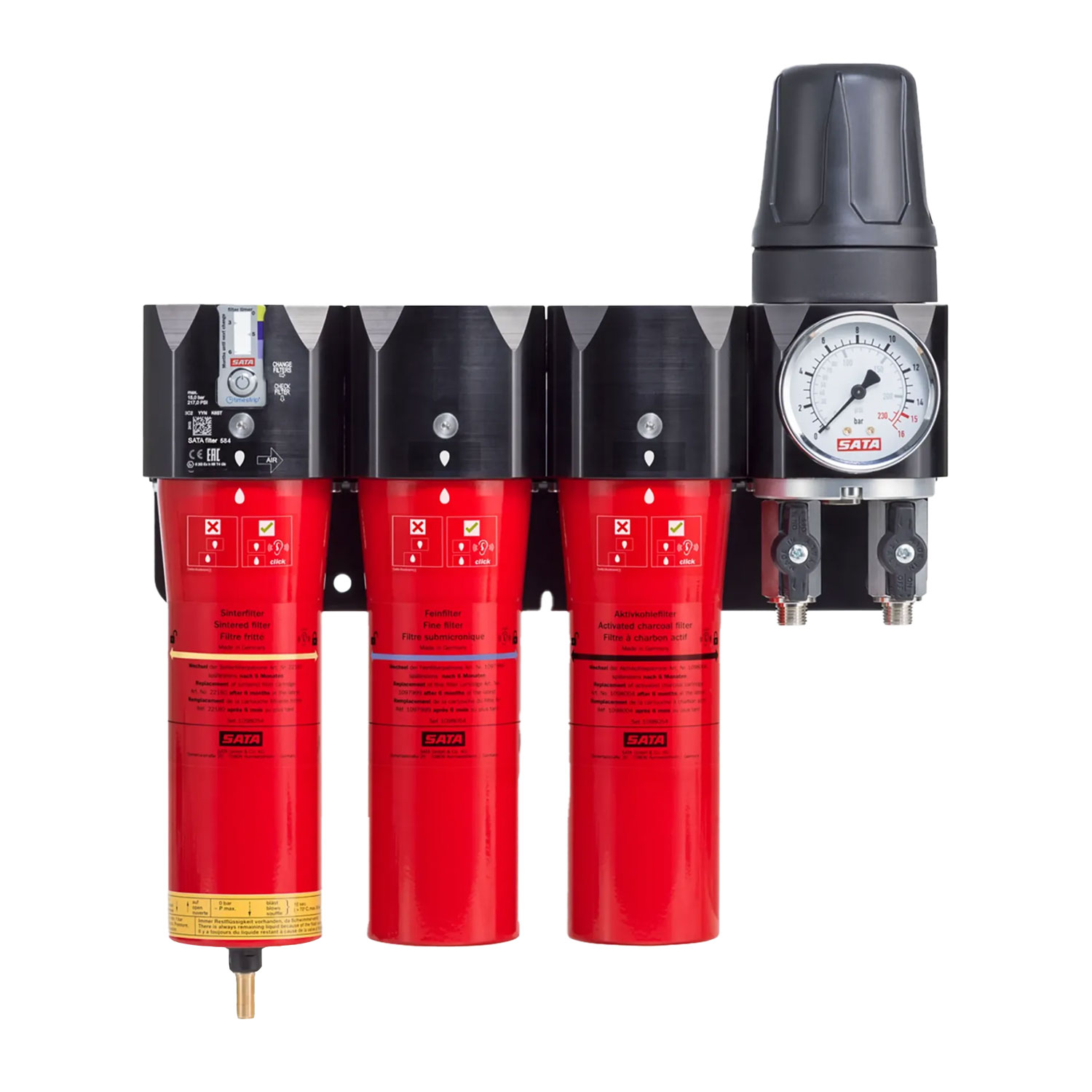 SATA filter 584 3-stufiger Sinter-Fein-Aktivkohle mit Druckregler & Abgangsmodul 1099953