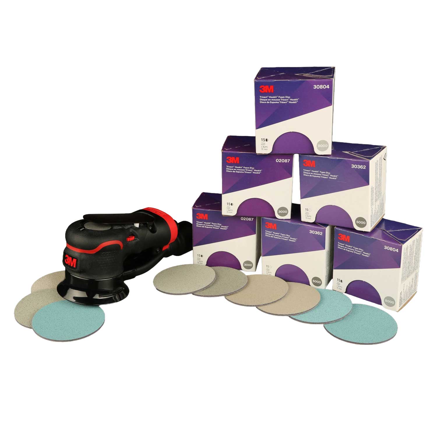 3M Aktionspaket 6 Pack Trizact Feinschleifscheiben 75mm + Exzenter-Schleifer