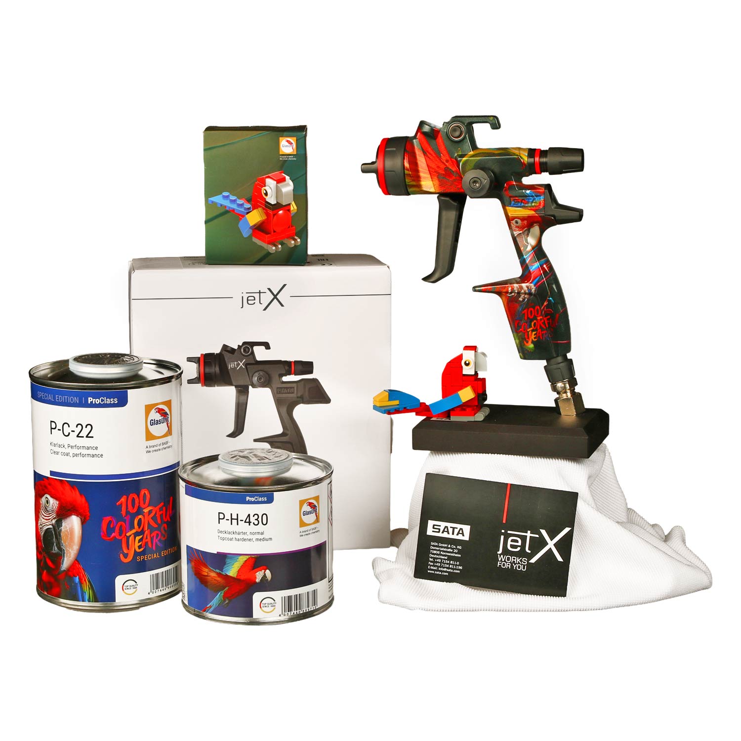 Aktionspaket SATAjet X RP Glasurit Jubiläums-Set inkl. Klarlack & Modell