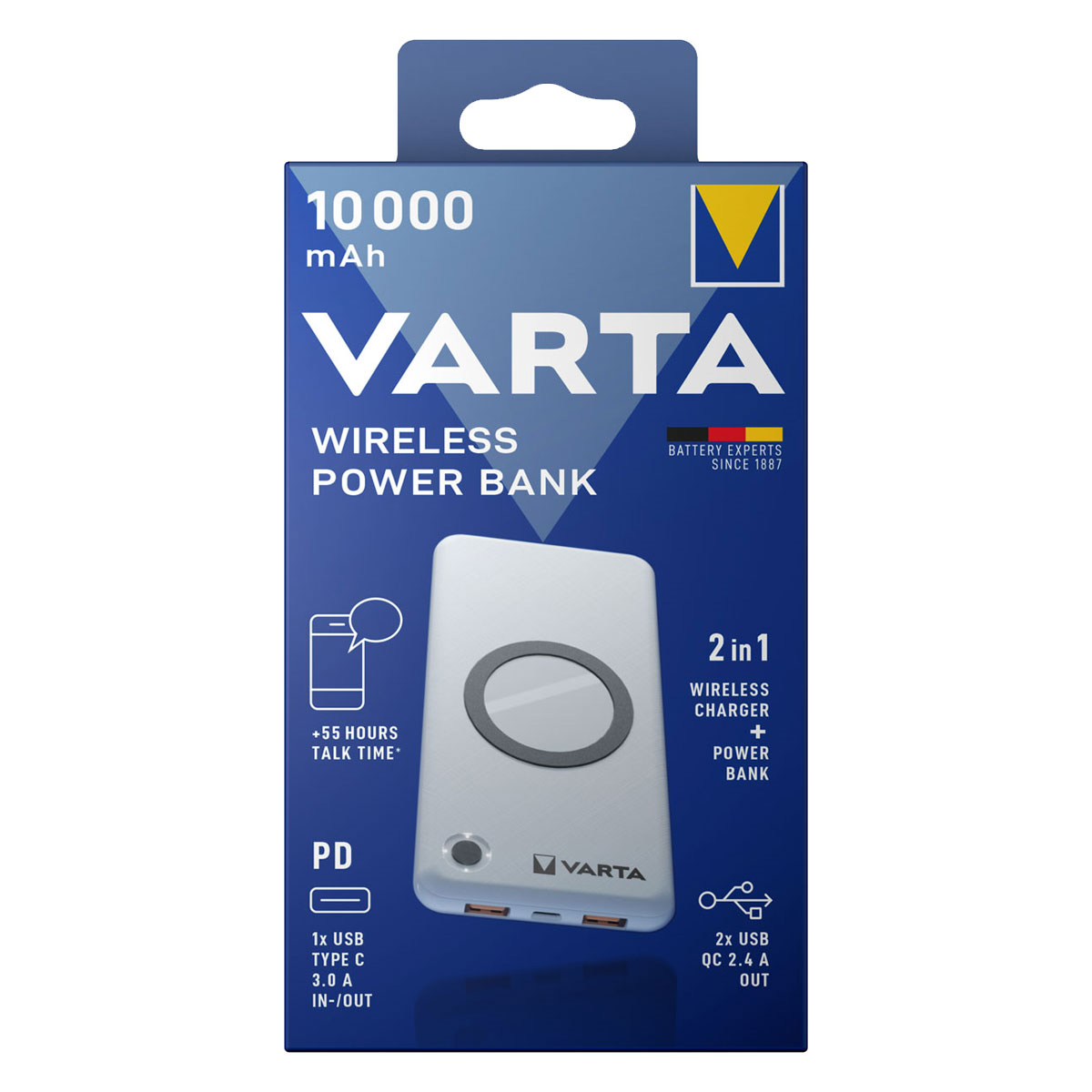 Varta Wireless Power Bank 10000 + Ladekabel, 10000mAh  