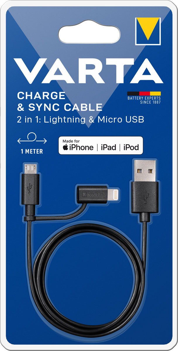 Varta 2in1 Ladekabel Micro USB + Lightning 1m für iPhone und iPad