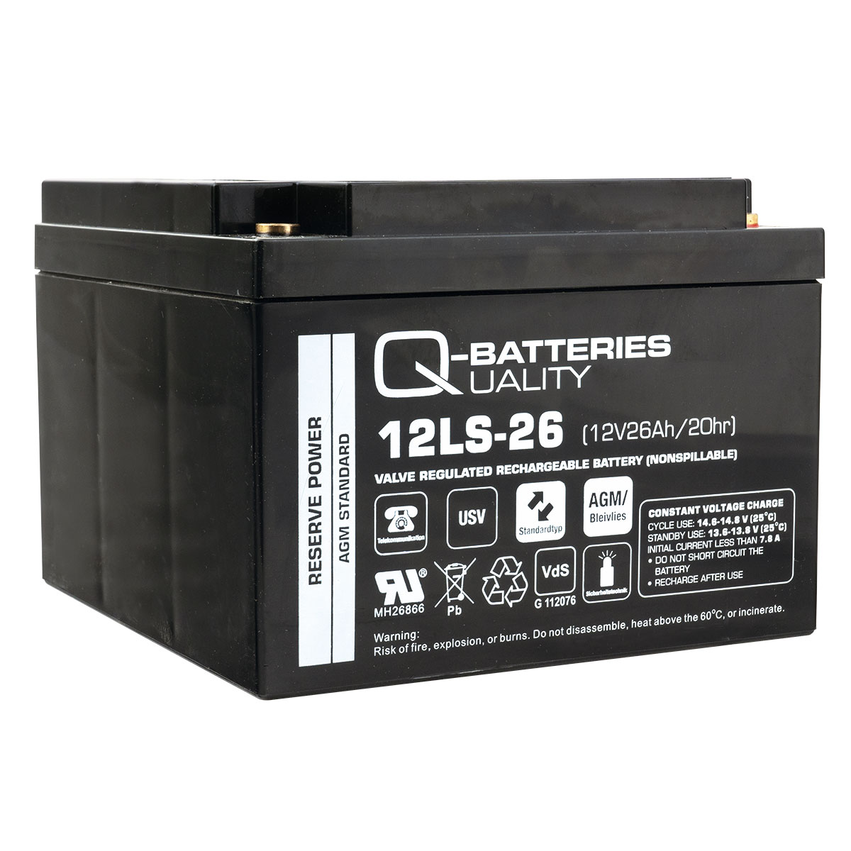 Q-Batteries 12LS-26 12V 26Ah Blei-Vlies-Akku / AGM VRLA mit VdS