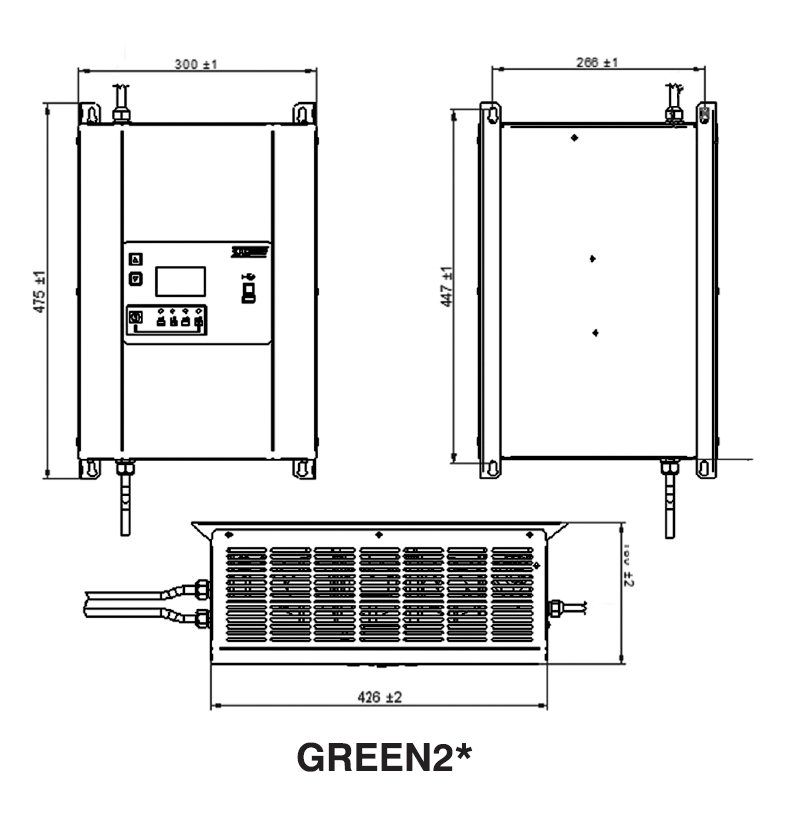 Q-Batteries energiesparendes Hochfrequenzladegerät 24V 60A by S.P.E. Charger GREEN2 inkl. Netzstecker - Ladekennlinie : Nassbatterien / PZS