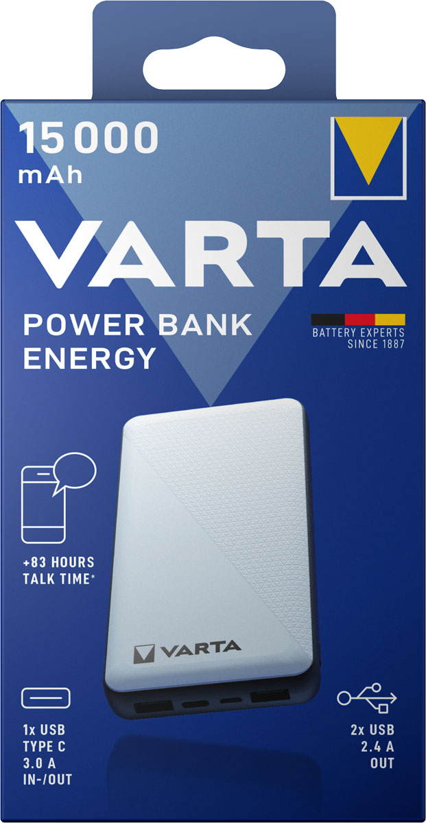 Varta Energy 15000 Powerbank 15000mAh 1x Micro USB, 2x USB A, 1x USB C  