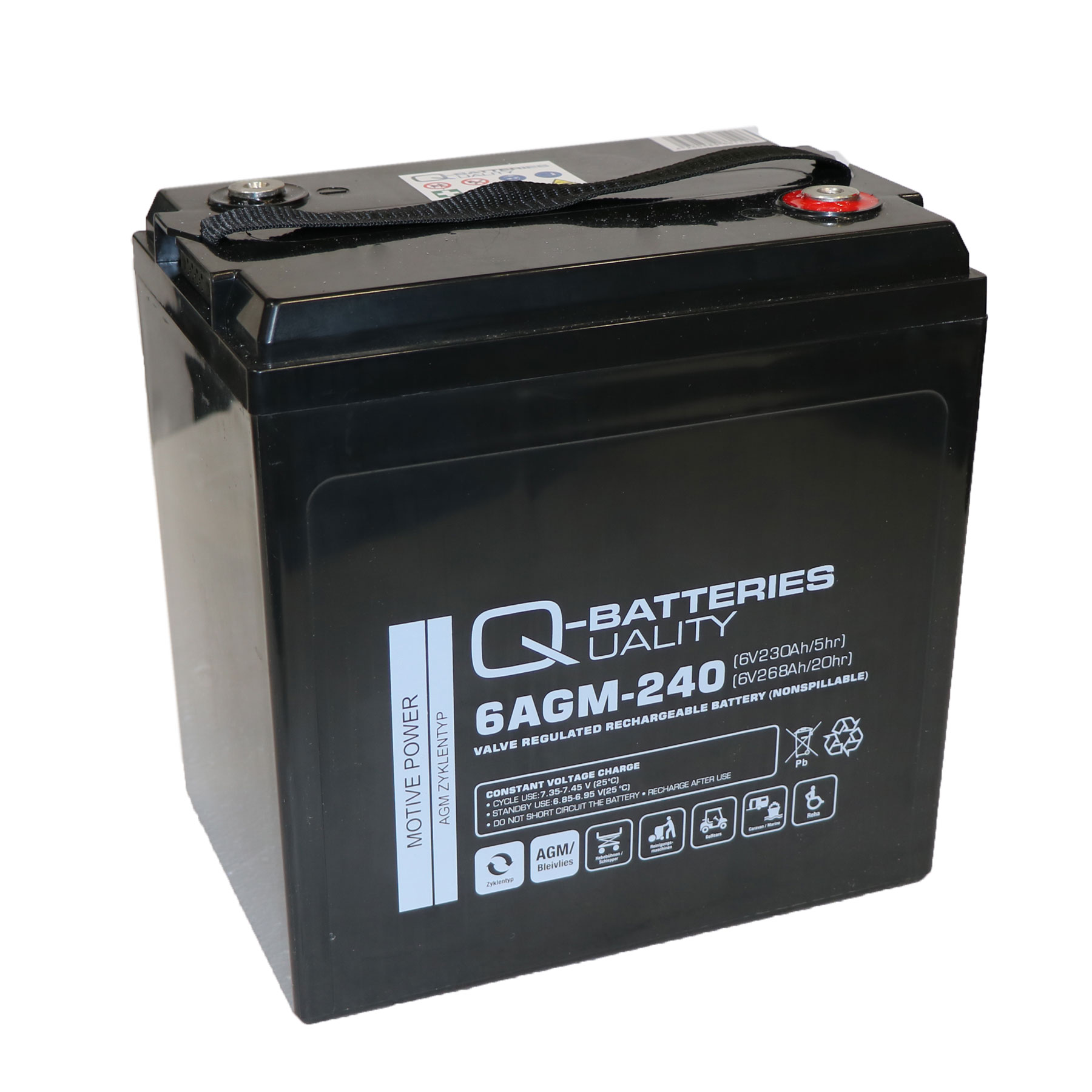 Q-Batteries 6AGM-240 Traktionsbatterie 6V 230Ah (5h) 268Ah (20h), wartungsfreier AGM-Akku VRLA