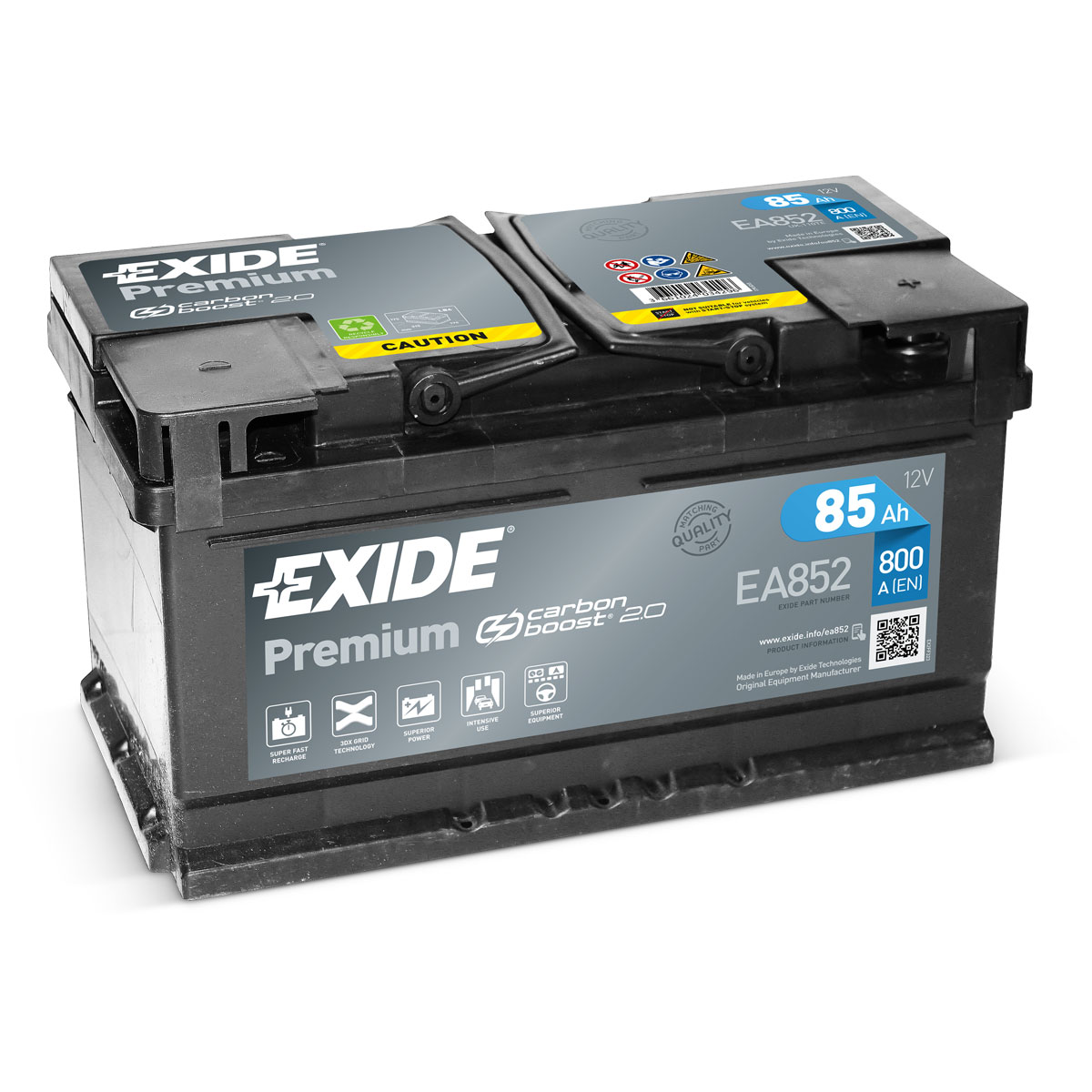 Exide EA852 Premium Carbon Boost 85Ah 800A Autobatterie