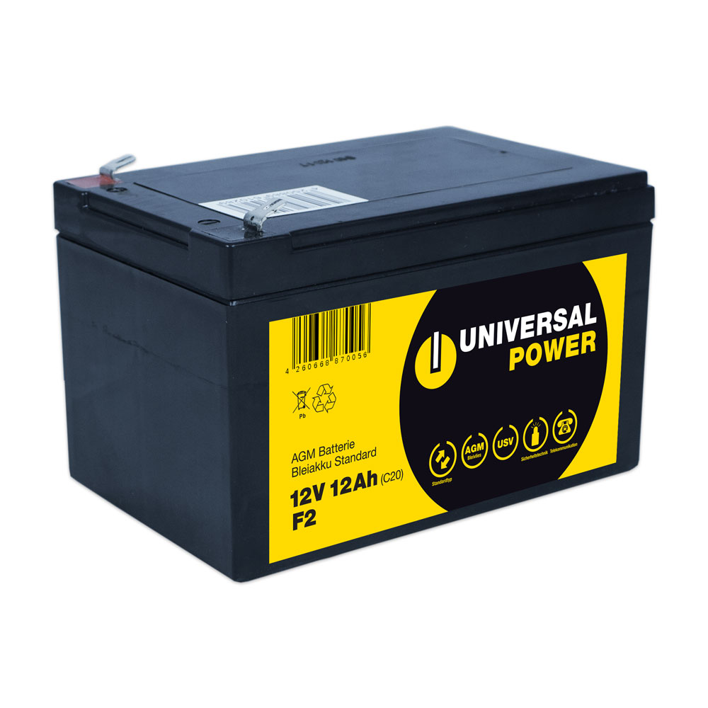 Universal Power AGM UPS12-12 F2 12V 12Ah AGM Batterie USV Akku wartungsfrei Anschluss F2