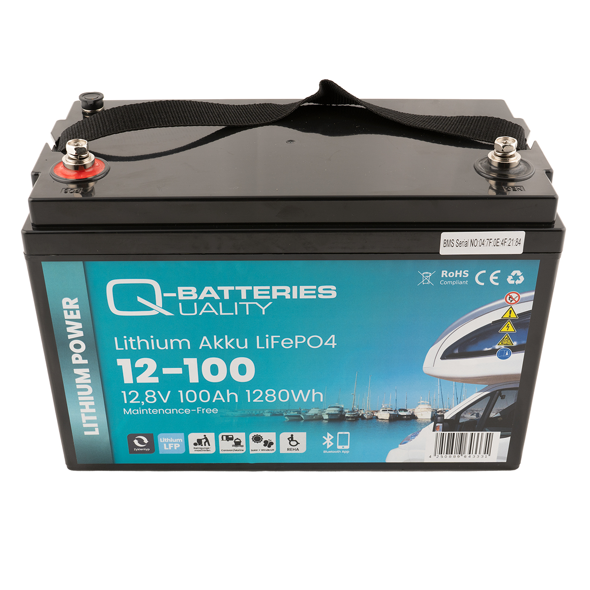 Q-Batteries Lithium Akku 12-100 12,8V 100Ah 1280Wh LiFePO4 Batterie mit Bluetooth  