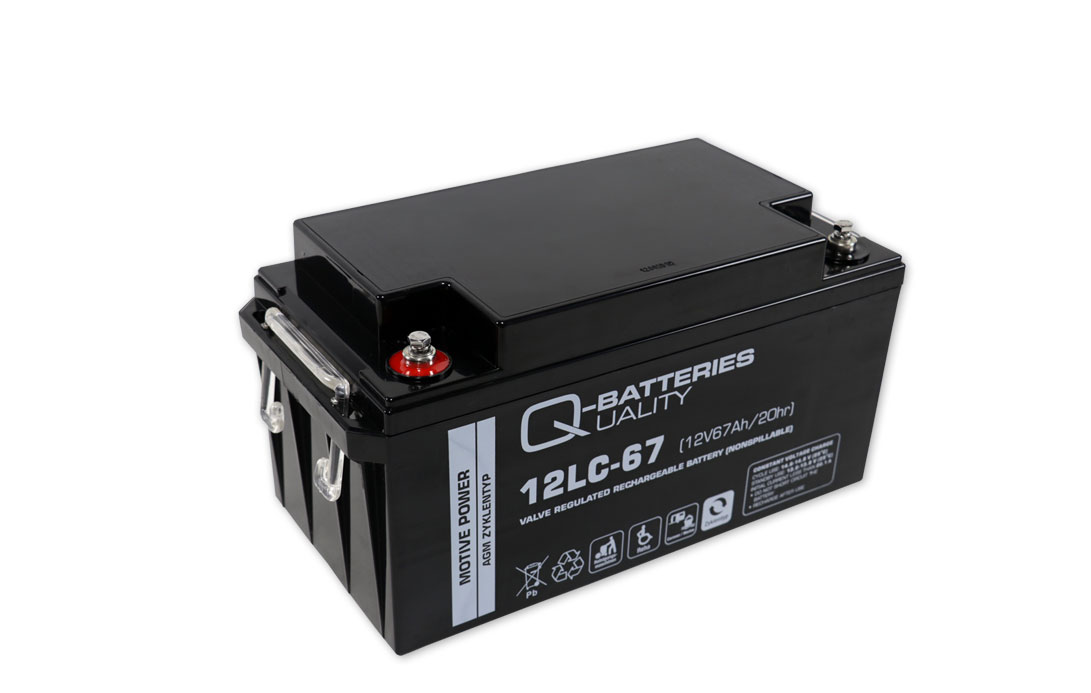 Q-Batteries 12LC-67 / 12V - 67Ah Blei Akku Zyklentyp AGM - Deep Cycle VRLA