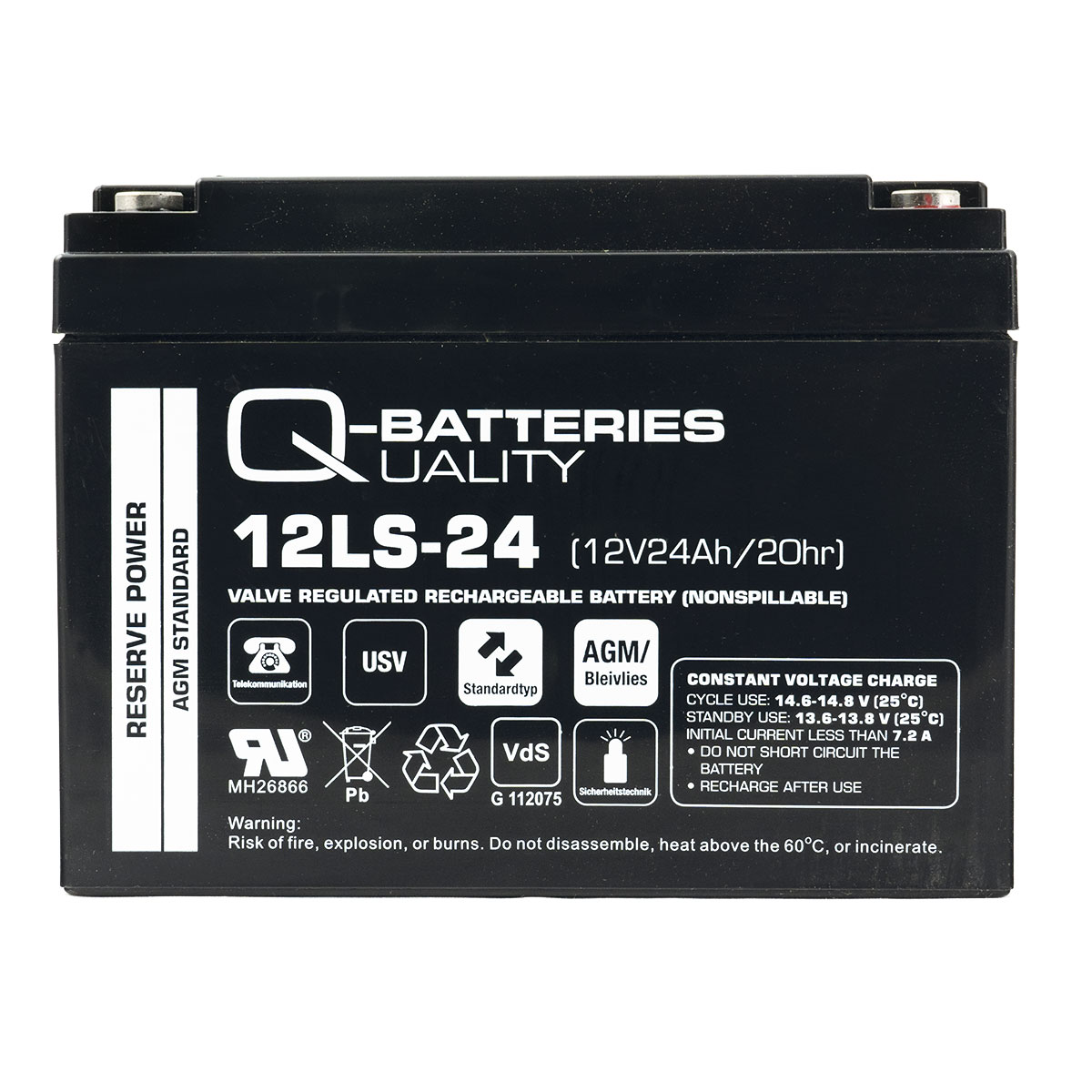 Q-Batteries 12LS-24 12V 24Ah Blei-Vlies-Akku / AGM VRLA mit VdS