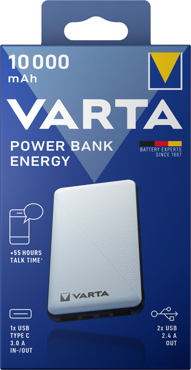 Varta Energy 10000 Powerbank 10000mAh 1x Micro USB, 2x USB A, 1x USB C  