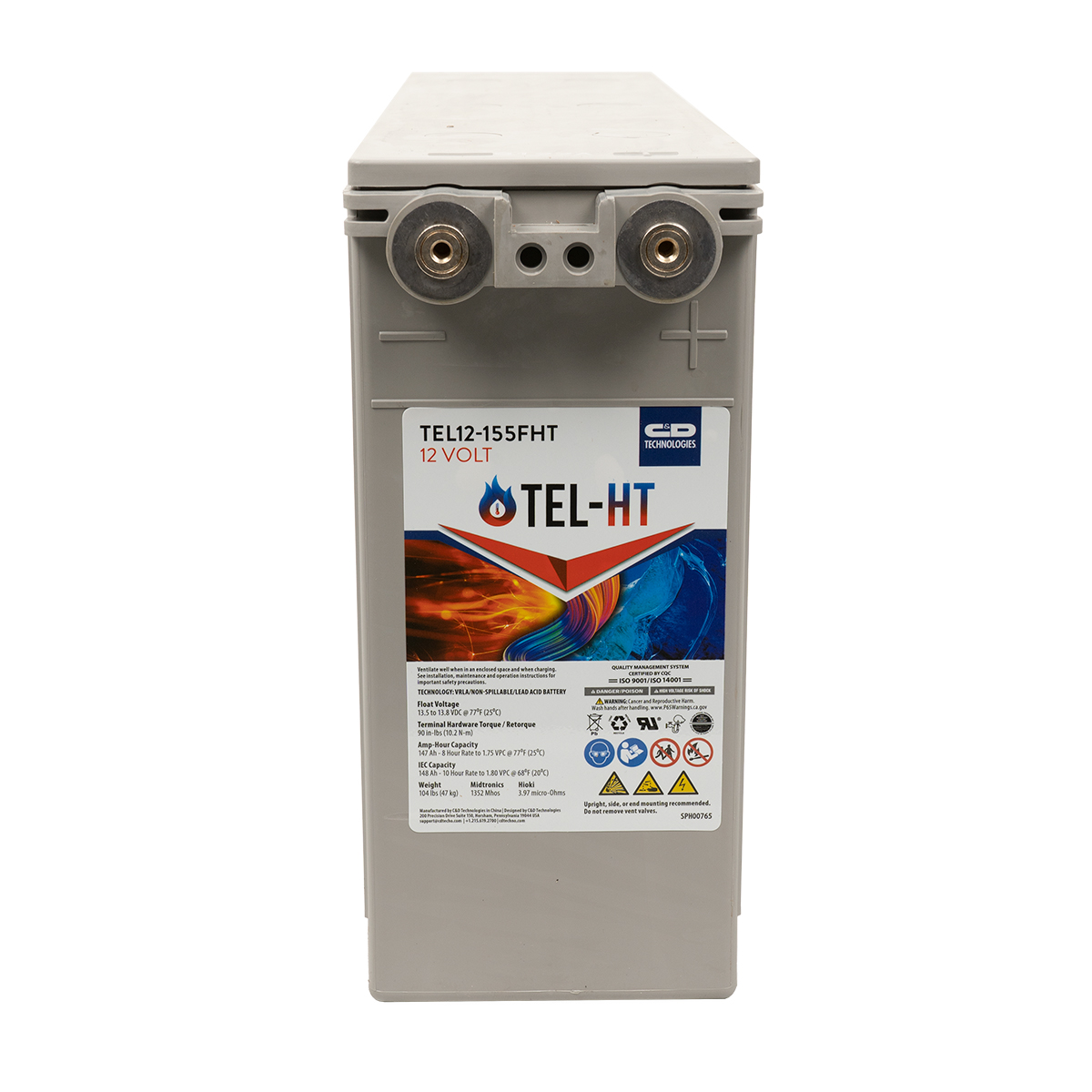 C&D TEL12-155 Reinblei Hochtemperatur 12V 148Ah (10h) AGM Frontterminal Batterie