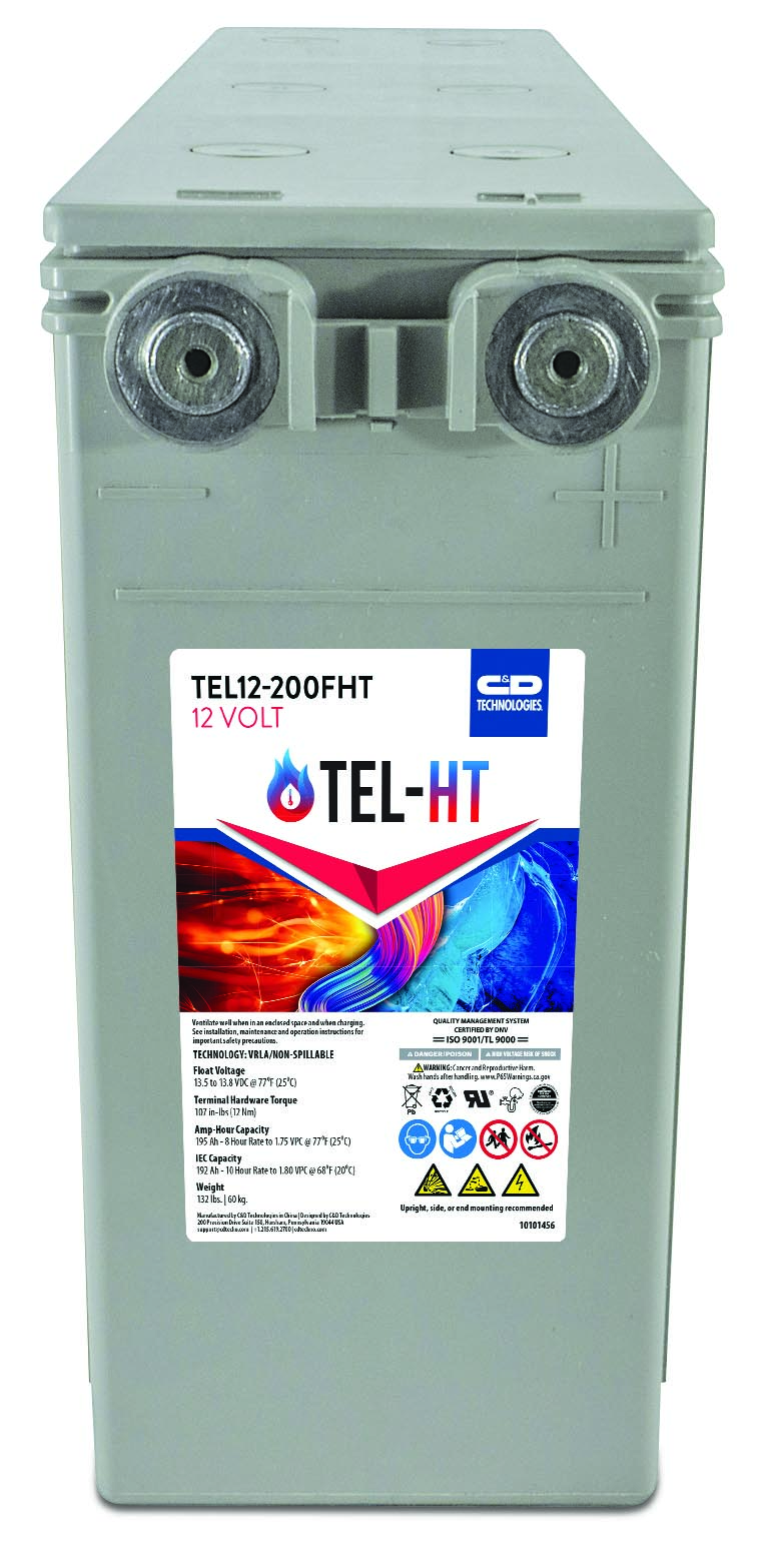 C&D TEL12-200 Reinblei Hochtemperatur 12V 192Ah (10h) AGM Frontterminal Batterie