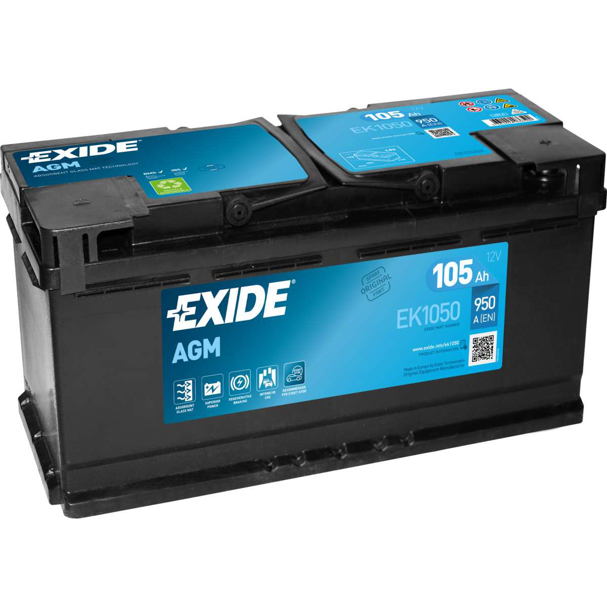 Exide EK1050 AGM 105Ah 950A Autobatterie Start-Stop