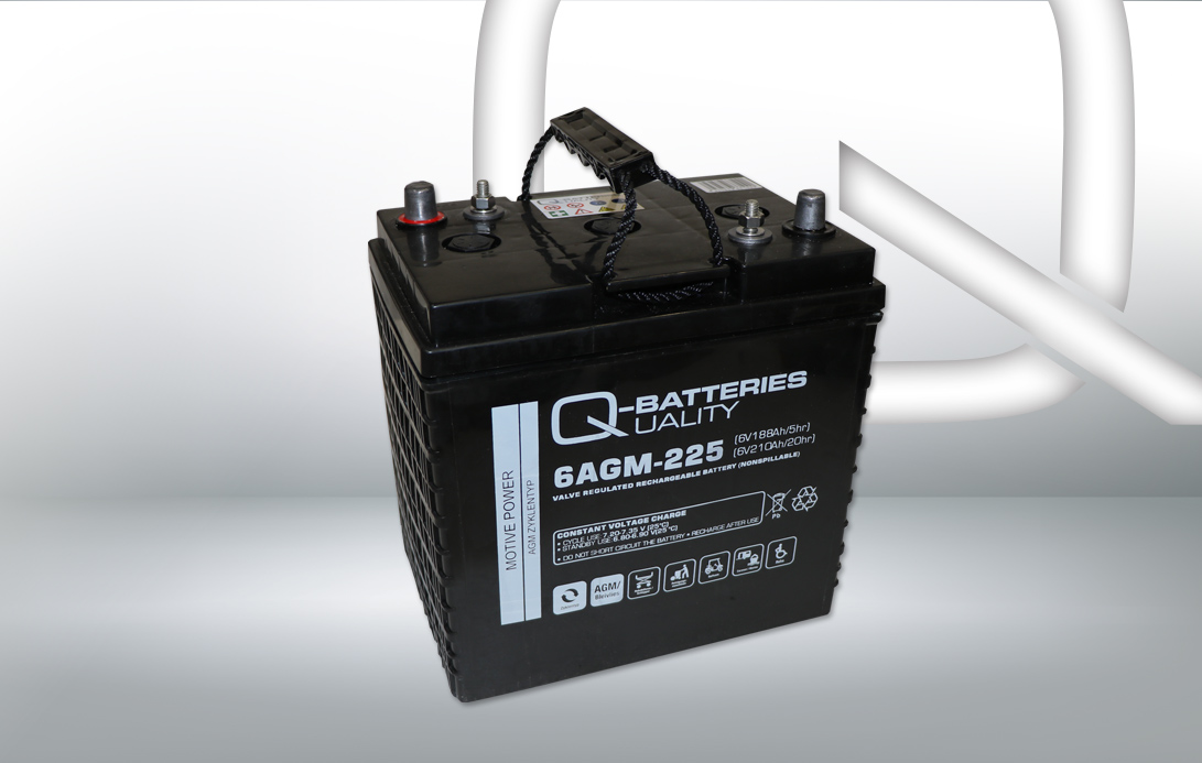 Q-Batteries 6AGM-225 Traktionsbatterie 6V 188Ah (5h) 210Ah (20h), wartungsfreier AGM-Akku VRLA