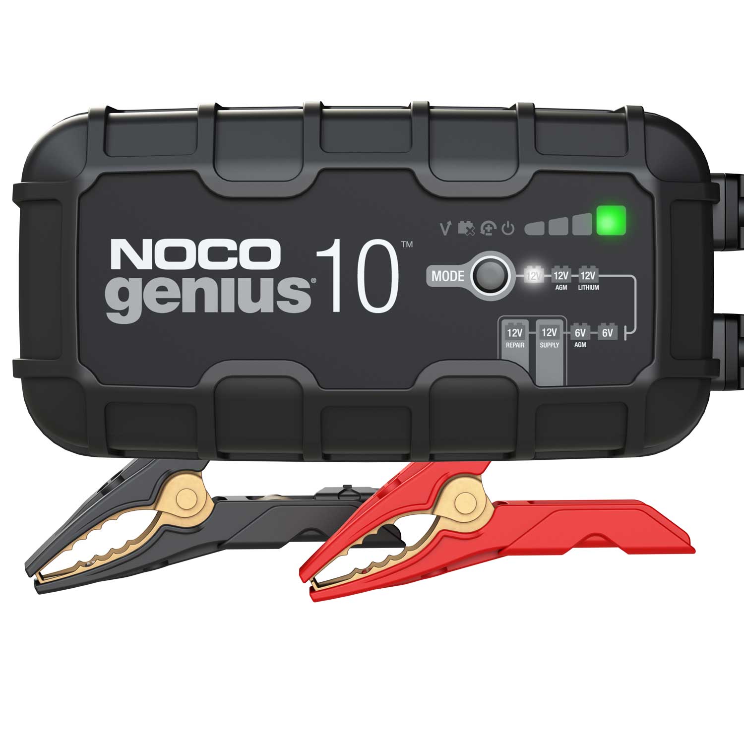 Noco GENIUS10 EU Batterie-Ladegerät 6V/ 12V 10A für Blei- und Lithium-Akkus bis 230Ah mit Krokodilklemmen und Kabelschuhen