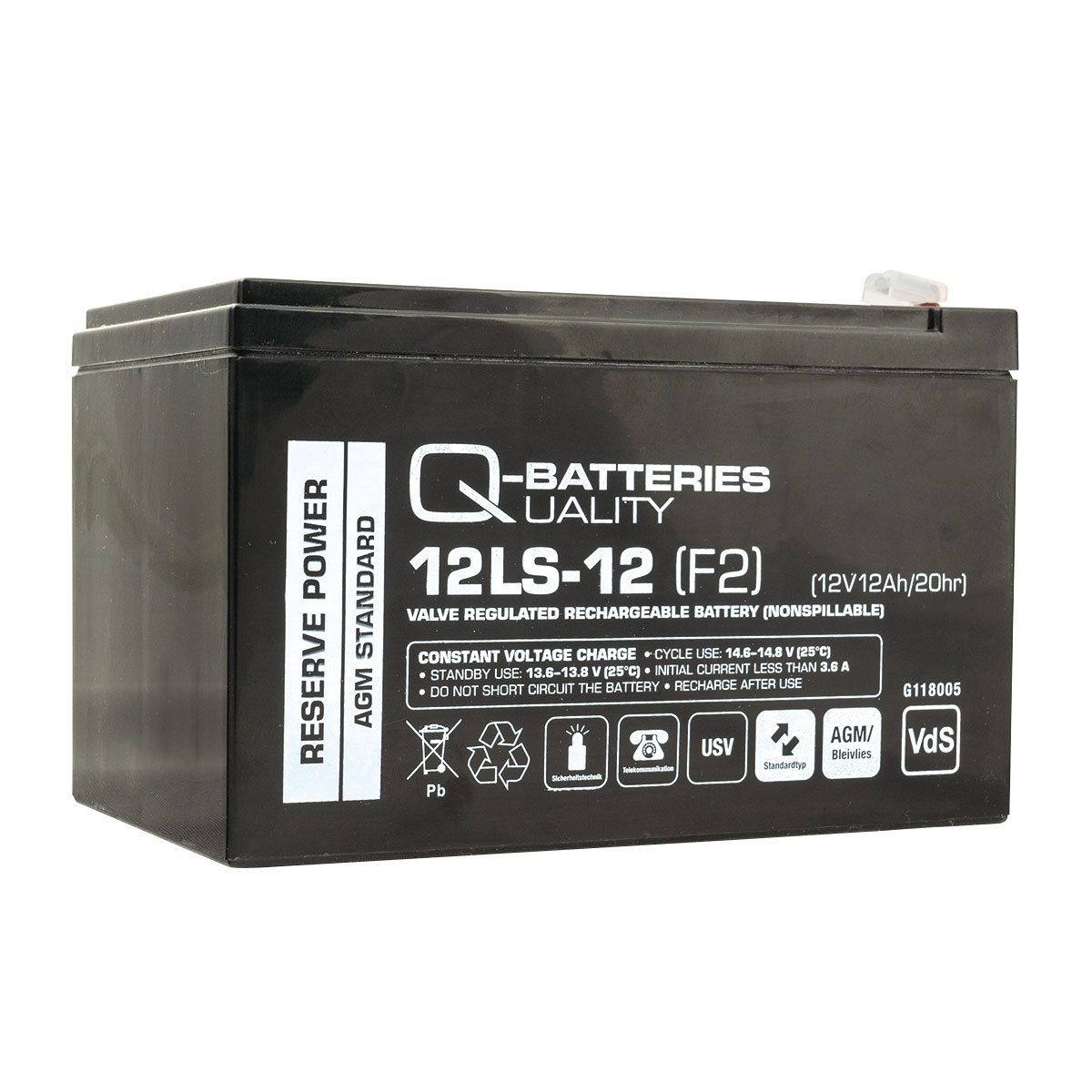Q-Batteries 12LS-12 F2 12V 12Ah Blei-Vlies-Akku / AGM VRLA mit VdS