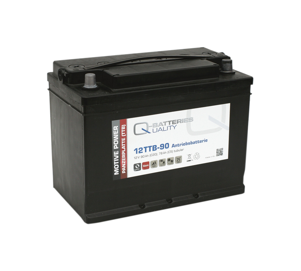 Q-Batteries 12TTB-90 12V 90Ah (C20) geschlossene Blockbatterie, positive Röhrchenplatte