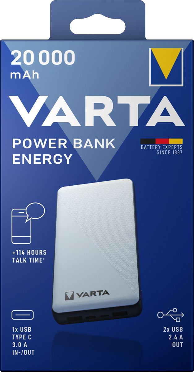 Varta Energy 20000 Powerbank 20000mAh 1x Micro USB, 2x USB A, 1x USB C  