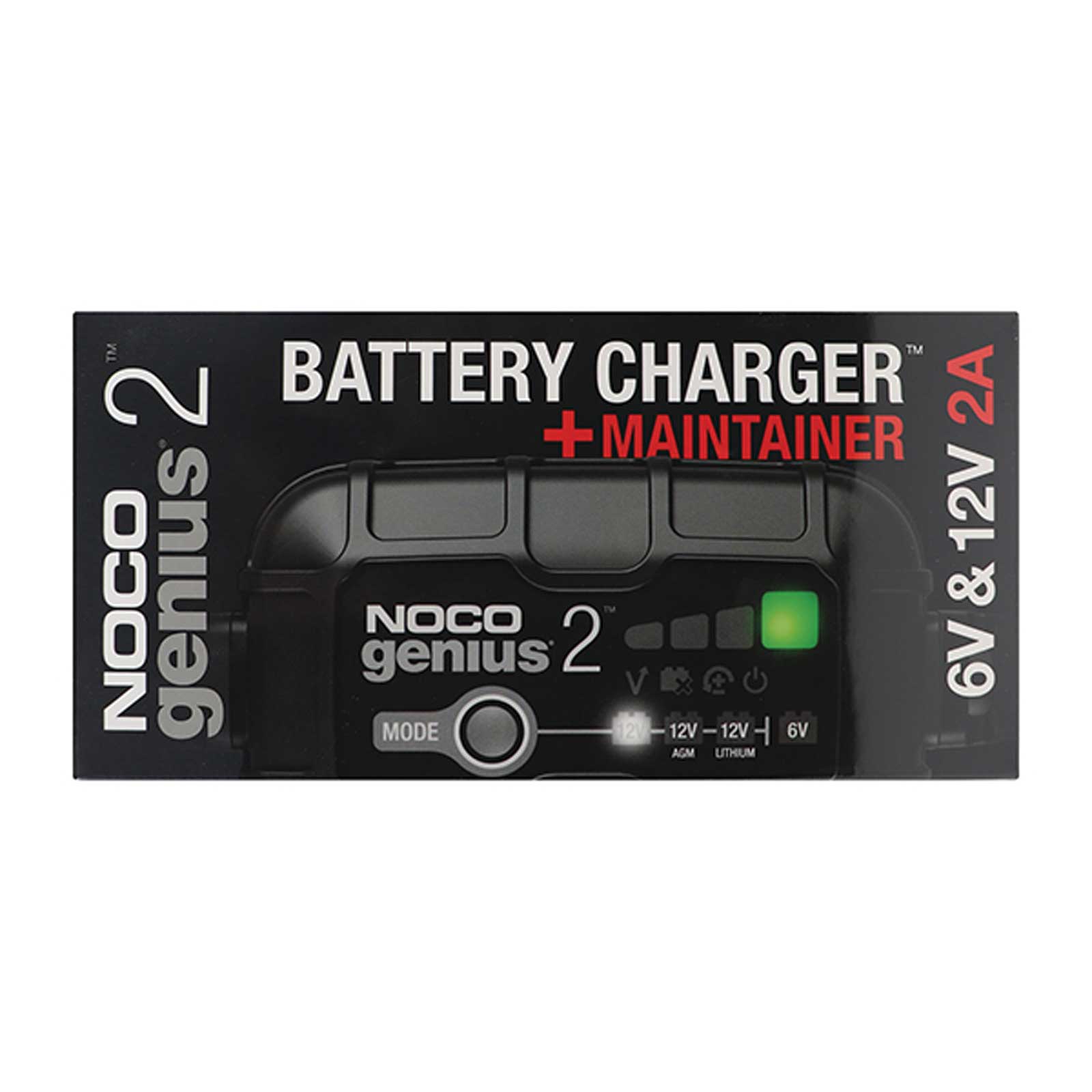 Noco GENIUS2 EU Batterie-Ladegerät 6V/ 12V 2A Blei- und Lithium-Akkus mit Krokodilklemmen und Kabelschuhen