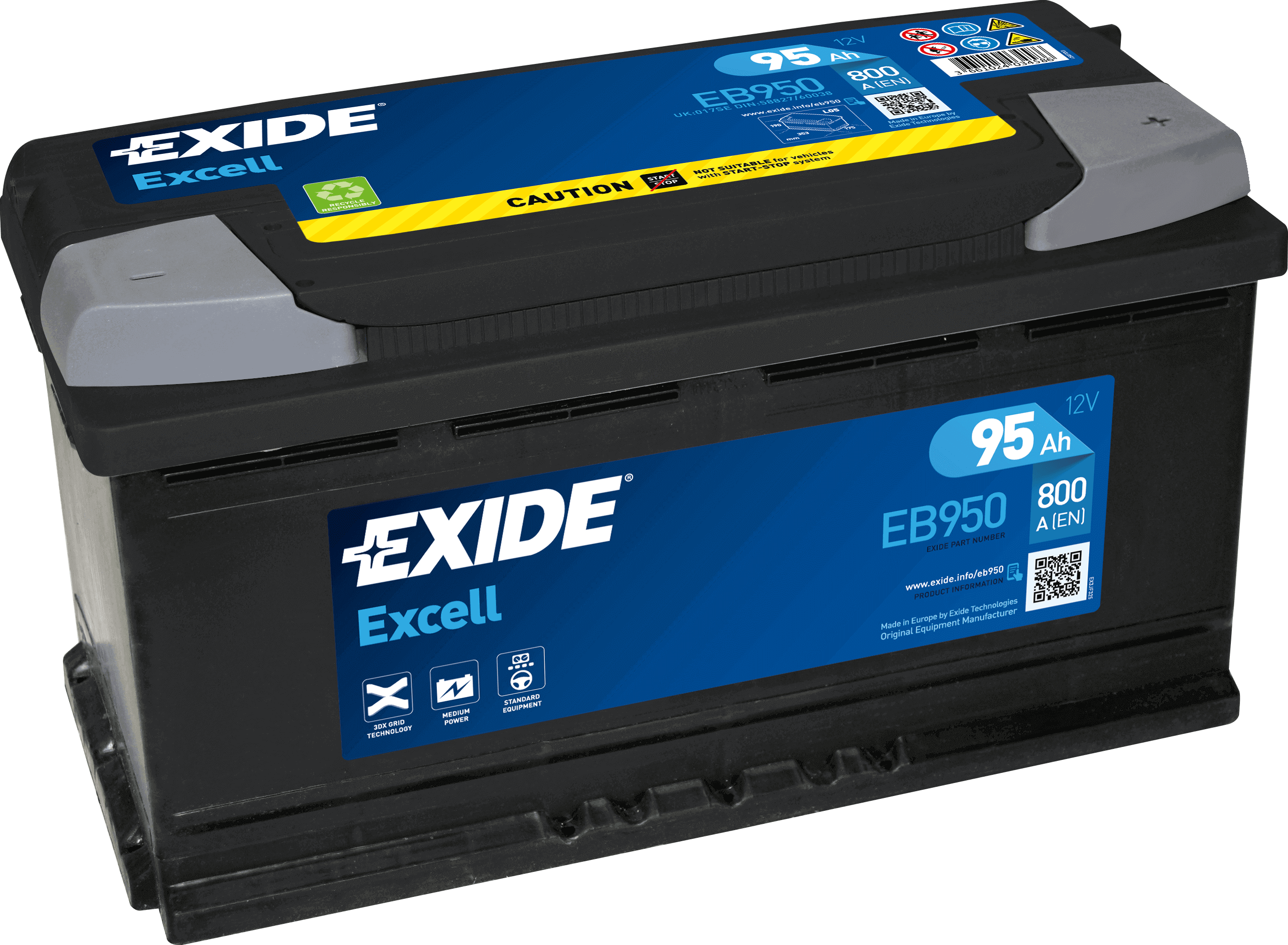 Exide EB950 Excell 12V 95Ah 800A Autobatterie